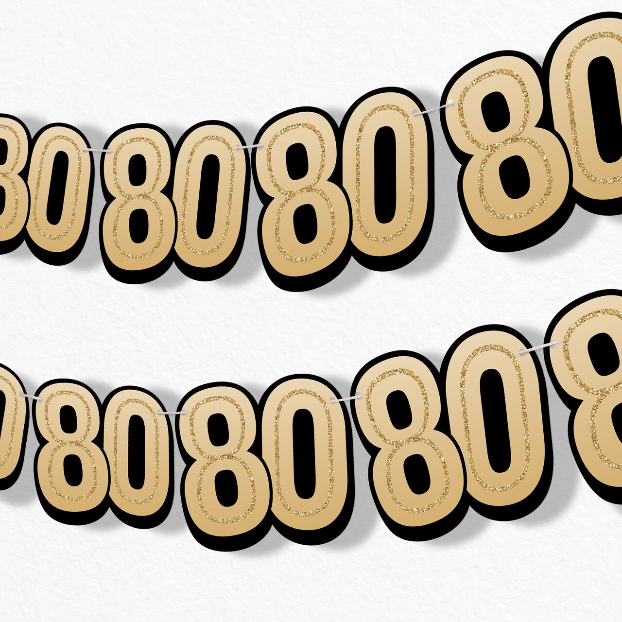 Big Dot of Happiness 80th Birthday Garland Banner Adult Black and Gold Birthday Backdrop 30 Feet of Cord 15 Double Sided Paper Number Age 80 Shapes
